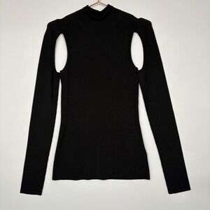 Helmut Lang Womens Air Turtleneck S Black Ribbed Under Cut Out Top HLW75345